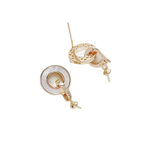 18k gold plated round mother of pearl earrings with hollow geometric grid and zircon