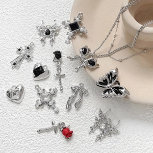 Silver punk style charms with butterfly heart cross and rose for DIY jewelry making