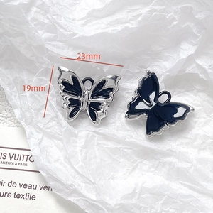 Silver butterfly charm with black enamel, 23mm x 19mm size detail for DIY jewelry