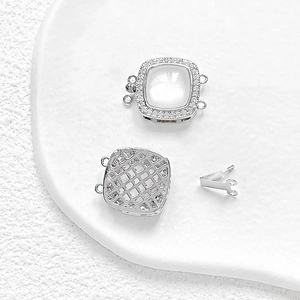 Square box clasp in 14k gold-plated copper with white mother of pearl and zircon stones
