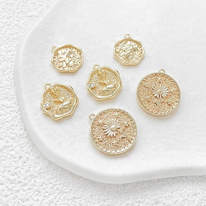 18k gold plated flower pendants with zircon moon and star motifs for DIY jewelry