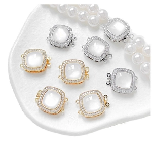 14K gold plated square clasp connector with white shell inlay and zircon for jewelry making
