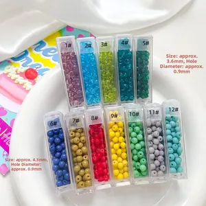 Detail of 4mm frosted glass seed beads in 12 vibrant colors for DIY jewelry making