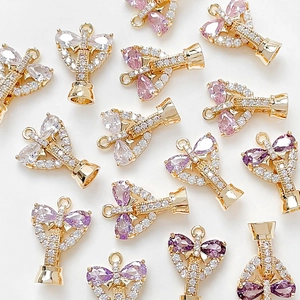 Fermoir nœud en plaqué or 18k avec zircon et perles pour bijoux DIY