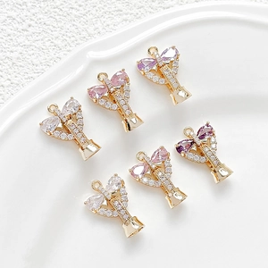 Pendentif Nœud en Cuivre Plaqué Or 18K Zirconia Accessoires DIY Création Bijoux Collier Bracelet Artisanat