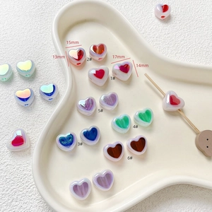 Colorful acrylic heart beads in 15mm and 17mm sizes for DIY jewelry and crafts making