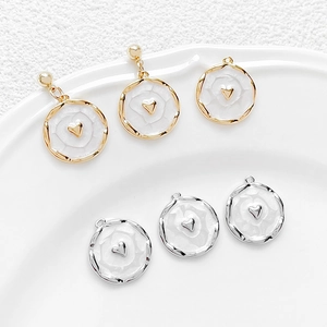 Pendentif Rond en Forme de Cœur Plaqué Or 14K Accessoires de Fabrication de Bijoux DIY Breloques en Émail de Cuivre pour Collier Bracelet Boucle d'Oreille