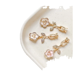 18k gold plated camellia pearl clasp connectors with zircons for DIY jewelry making