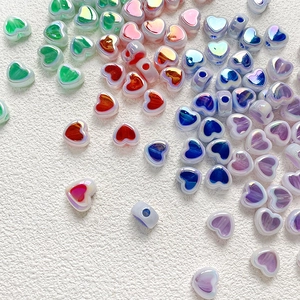 Colorful acrylic heart beads with iridescent core for DIY jewelry and bracelets