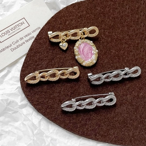 French Style Twisted Chain Brooch Pin Copper Gold Silver Plated Vintage Safety Pin For Women DIY Jewelry Accessories