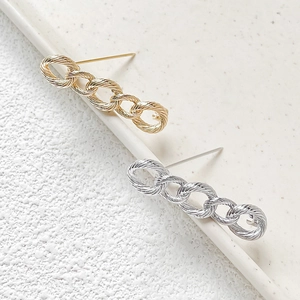 18k gold plated French twist chain drop earrings in gold and silver finish options
