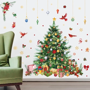 Stickers muraux sapin de Noël autocollants avec casse-noisettes et cadeaux pour le salon