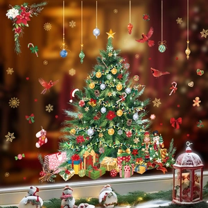 Autocollants de fenêtre sapin de Noël avec casse-noisette et flocons pour décor