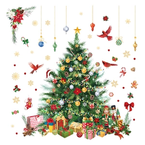 Stickers muraux sapin de Noël avec boîtes cadeaux et ornements pour décoration de fenêtre
