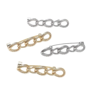 French twisted rope chain brooch in 18k gold and silver plated copper finish