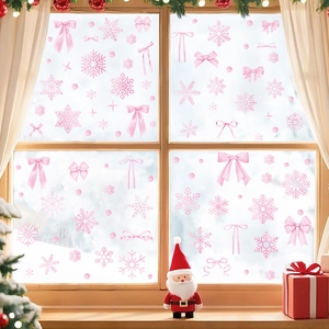 Adesivi per Vetri di Natale in Acquerello Rosa Fiocco di Neve Fiocco Adesivi Murali Decorativi per Finestre di Vetro Casa