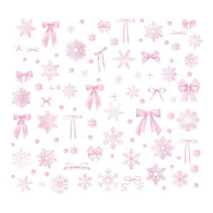 Adesivi natalizi rosa acquerello con fiocchi e fiocchi di neve per vetri e pareti