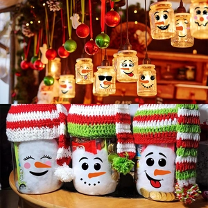 DIY Christmas snowman sticker set with knit hats and scarves for holiday jar decorations