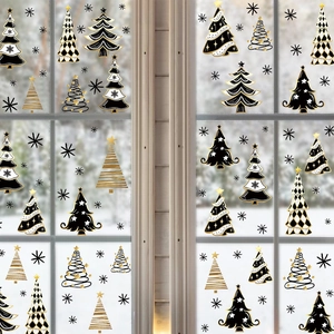 Gold Christmas Tree Window Sticker Static Snowflake Decals PVC Christmas Decorations For Glass Door Fridge Home Decor