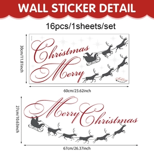 Detailed size specifications for Merry Christmas wall sticker with Santa sleigh design