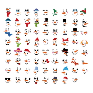 70 sets of DIY snowman face stickers with hats and scarves for Christmas decorations
