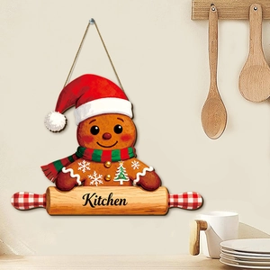 Noël Bonhomme de Pain d'Épices Bois Cuisine Panneau de Bienvenue Dessin Animé Décoration Murale pour Maison Restaurant