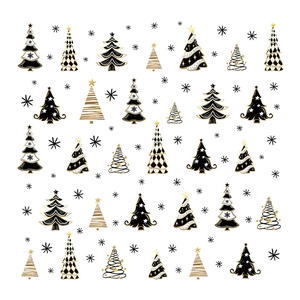 Gold and black Christmas tree static window stickers with diverse geometric patterns