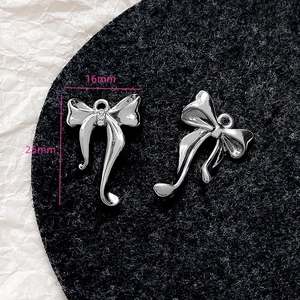 Silberner Schleifenanhänger mit Kristallen, 16x25mm, für DIY-Schmuck und Ketten