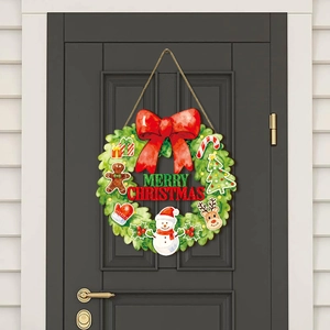 Plaque de porte de Noël en bois avec bonhomme de pain d'épices et texte festif