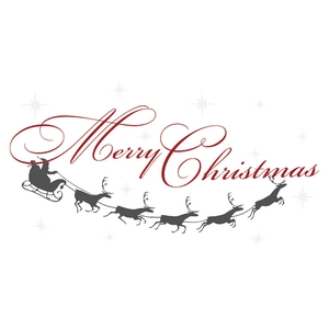 Merry Christmas wall sticker with Santa sleigh silhouette and red festive calligraphy