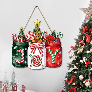 Détails des décorations de Noël en forme de bocaux aquarelle avec lettres JOY festives