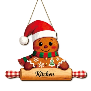 Plaque de cuisine bonhomme de pain d'épices de Noël en bois avec rouleau à pâtisserie