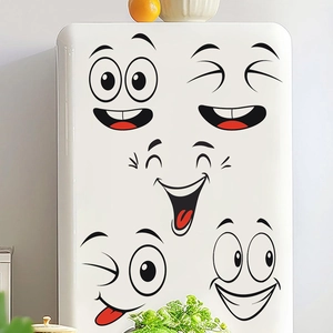 Funny cartoon PVC fridge stickers set featuring five diverse cute facial expressions