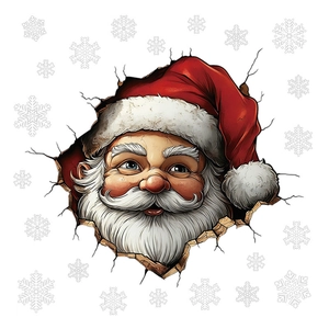 3D Santa Claus wall sticker with broken hole effect and snowflakes for Christmas decoration