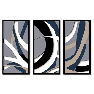 Modern abstract geometric wall art set with black frames and minimalist color block design