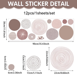 Detail view of 12pcs bohemian geometric circle wall stickers with size dimensions