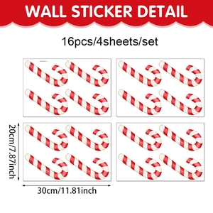Détail des 16 stickers muraux de Noël en forme de sucre d'orge avec dimensions précises