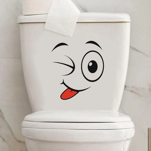 Funny cartoon wink and tongue face PVC self-adhesive sticker for toilet and fridge decor