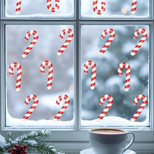 Stickers de Noël en canne à sucre avec décalcomanies PVC rouges et blanches pour décoration