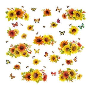 Vibrant PVC static cling window stickers featuring sunflowers, bees, and colorful butterflies