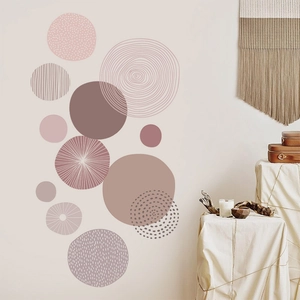 Boho geometric circle wall stickers with Morandi tones in a minimalist home setting
