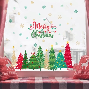 Merry Christmas Window Stickers PVC Snowflake Christmas Tree Wall Decals Self Adhesive For Glass Window Party Home Bedroom Decor