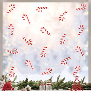 Autocollants de Noël en canne de bonbon rayés rouge et blanc pour décoration de vitre
