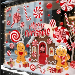Christmas window stickers with gingerbread man and candy designs for holiday decor