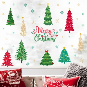 Christmas window stickers featuring festive trees, snowflakes and Merry Christmas lettering