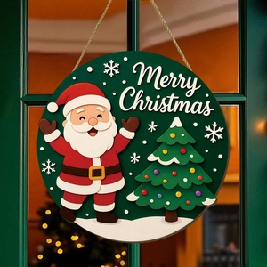 Détail de plaque de porte de Noël multicouche en bois avec motif bonhomme de pain d'épice