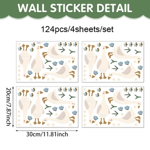 Detailed view of 4-sheet PVC wall sticker set featuring 124 cartoon ducks and bees