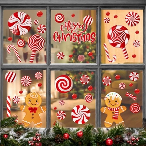 Gingerbread man and candy Christmas window stickers set for festive glass decoration
