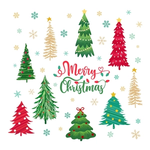 Festive PVC Christmas window stickers set with colorful trees and snowflakes patterns