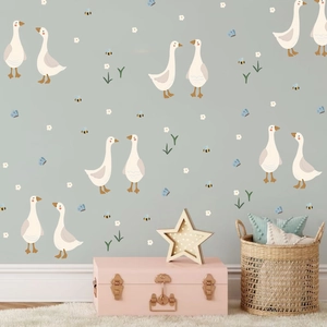 Bohemian Cartoon Goose Wall Stickers For Nursery Kids Room Self Adhesive PVC Animal Floral Butterfly Bee Wall Decals Home Decorative Art